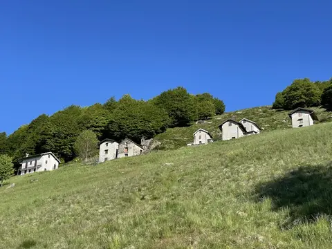 Le baite dell'alpe Pero sul pascolo